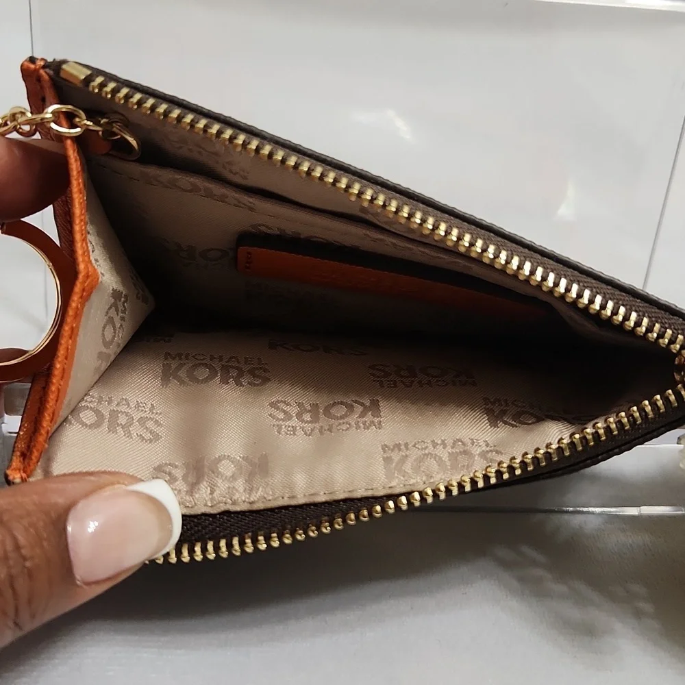 Michael Kors Jet Set Small Brown Tangerine Coinpouch w ID Holder Wallet